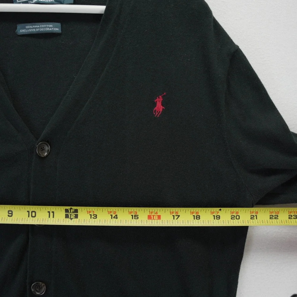 Polo Ralph Lauren Mens Black Pima Cotton Cardigan Sweater Red Pony Logo Size M